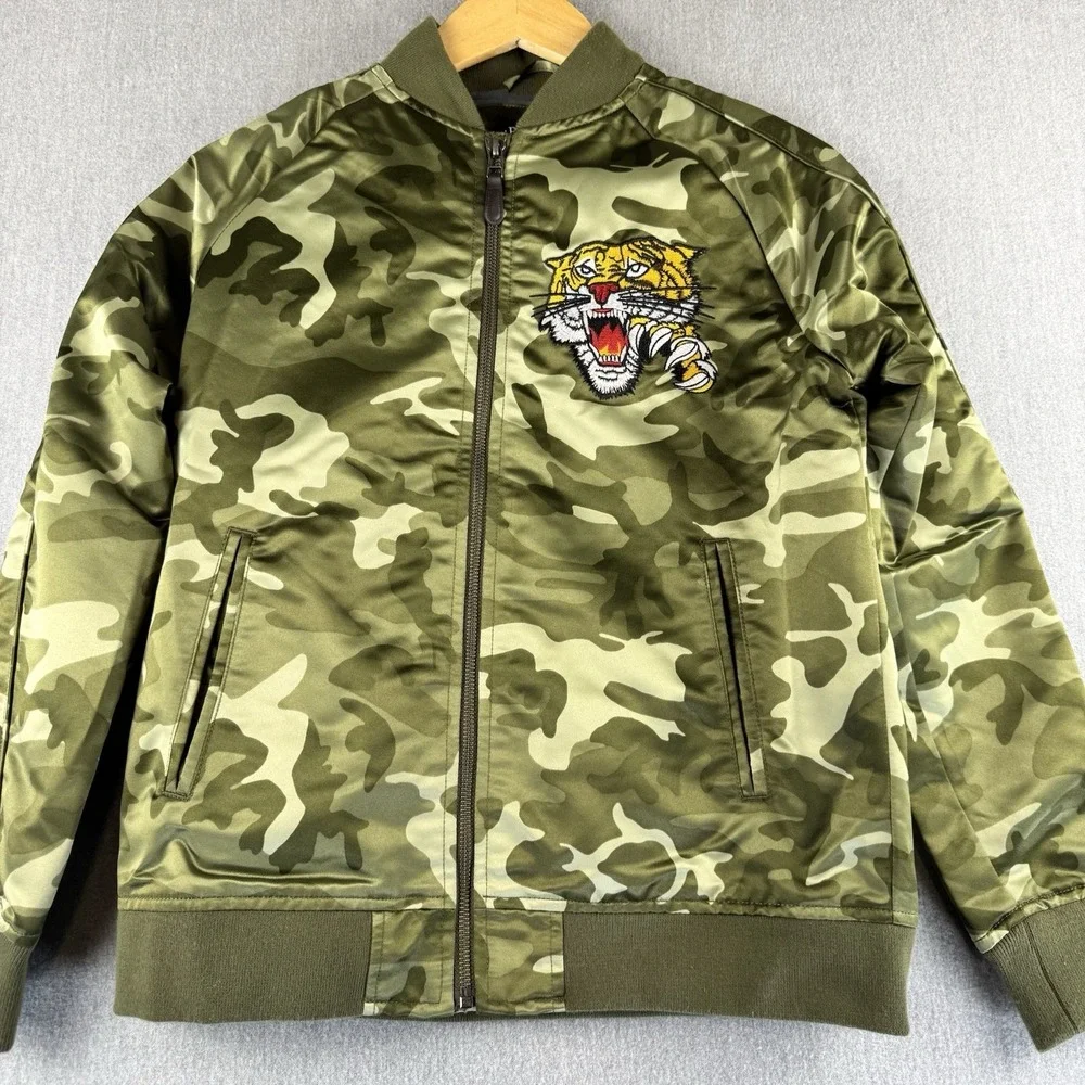 The Childrens Place Camo Bomber Jacket Tiger Bengal‎ 22 Youth XL 14 Zip